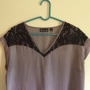 New York & Company Black and White Striped Top